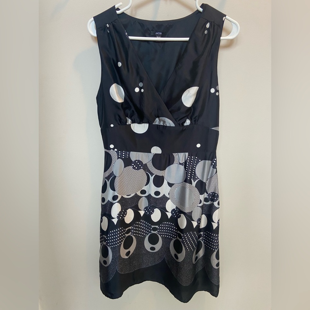 Jacob Black and Gray Sheath Dress Plunge Neckline